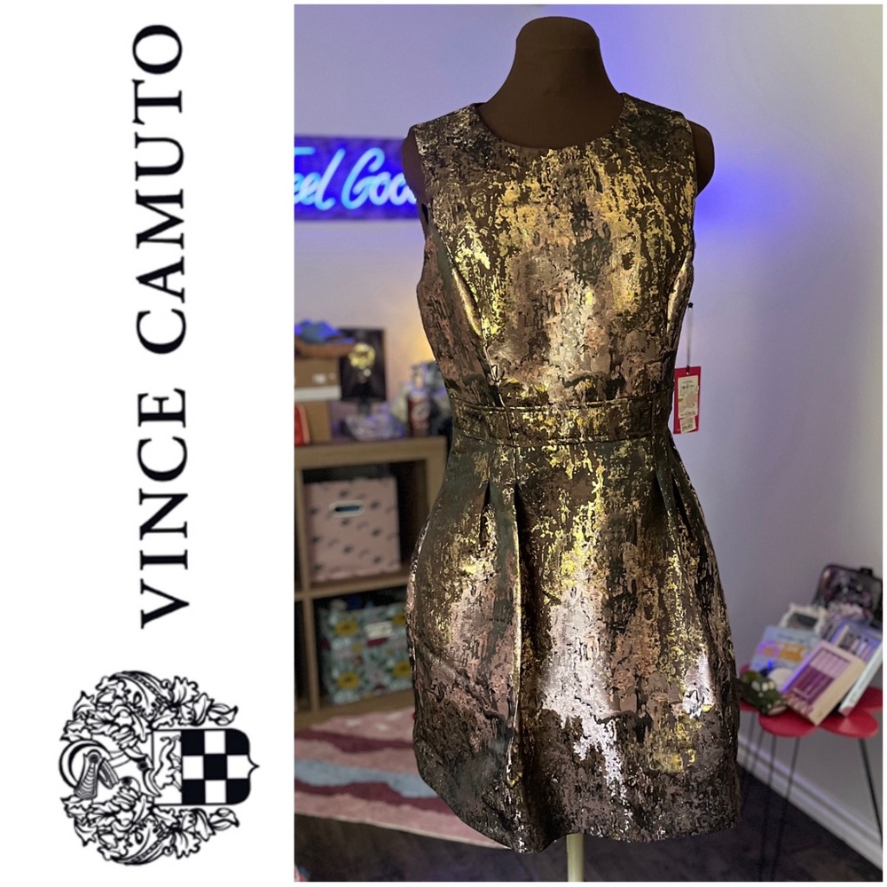 VINCE CAMUTO Metallic A-Line Dress with Slip  & Pockets in Size 14